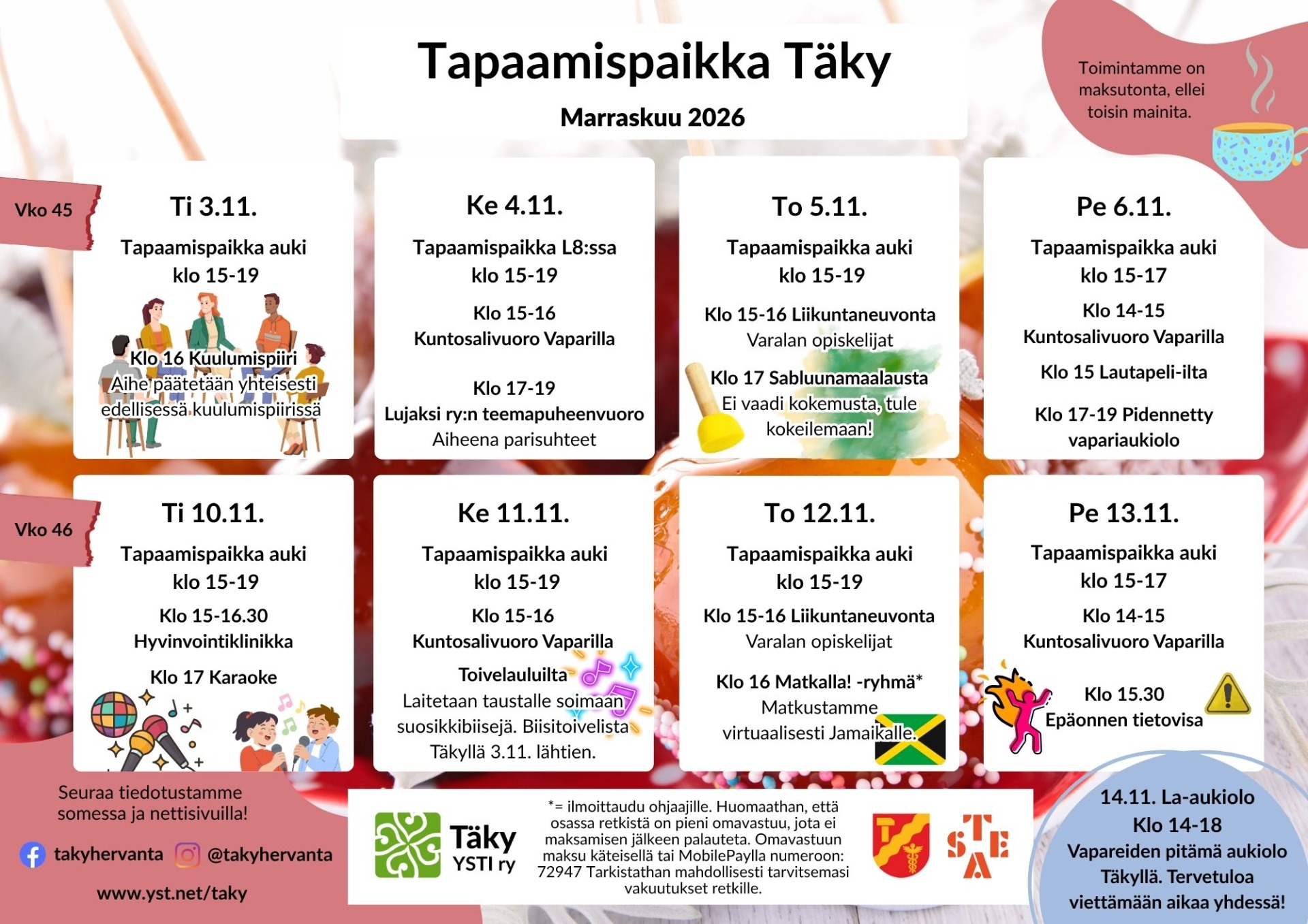 Täkyn tapahtumakalenteri Marraskuu 2026, viikot 45 ja 46