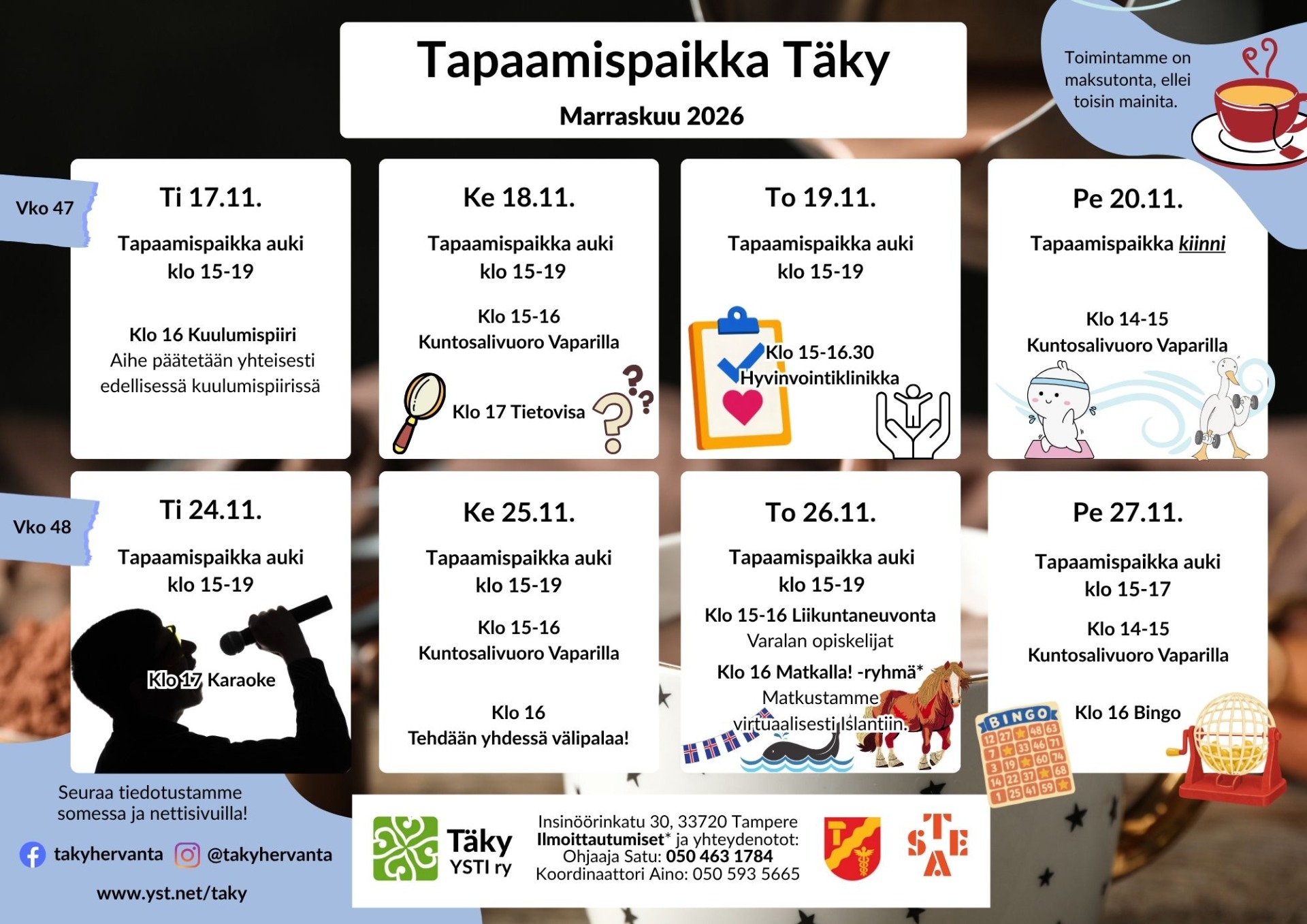 Täkyn tapahtumakalenteri Marraskuu 2026, viikot 47 ja 48